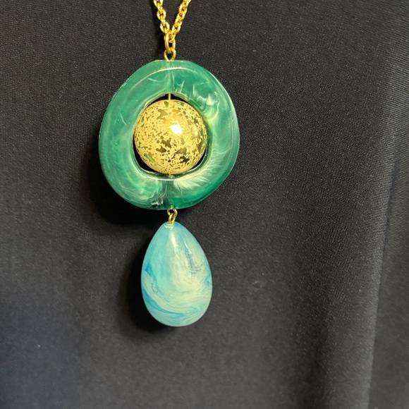 Sabika Gold Necklace with Teal and Blue Accents - Picture 2 of 3